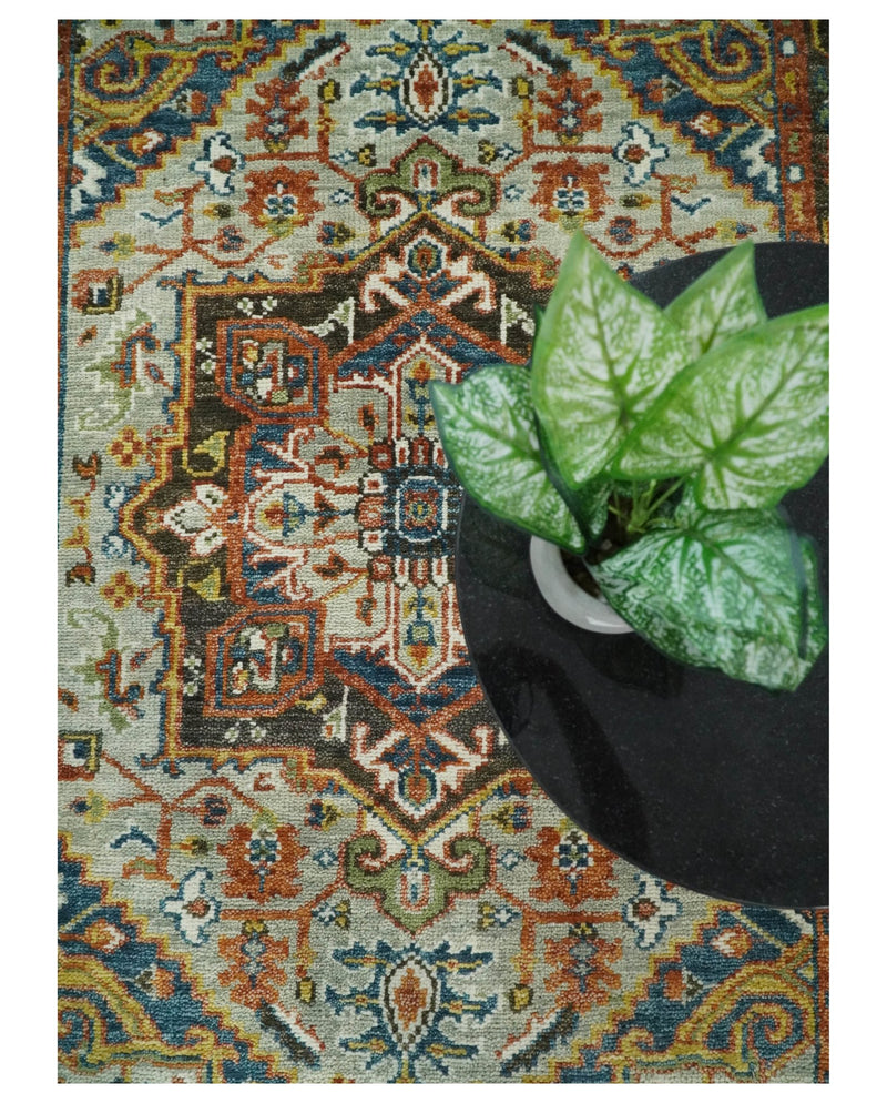 Hand Knotted Wool 6x9 Eclectic Bohemian Brown and Blue Traditional Persian Area Rug | TRDCP129C69 - The Rug Decor