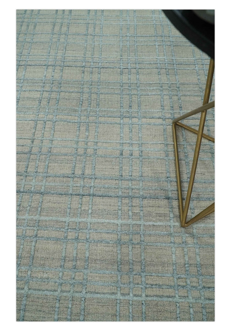 Hand Made 8x10 Modern Geometric striped Beige and Silver Scandinavian Blended Wool Flatwoven Area Rug | KE11 - The Rug Decor