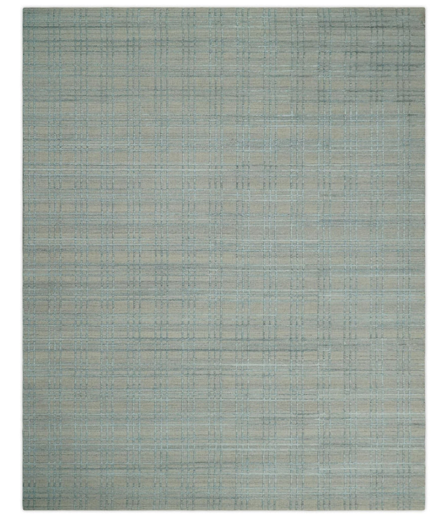 Hand Made 8x10 Modern Geometric striped Beige and Silver Scandinavian Blended Wool Flatwoven Area Rug | KE11 - The Rug Decor