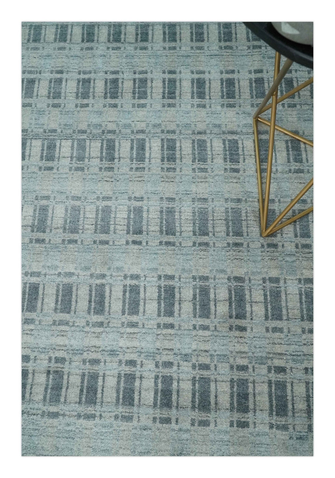 Hand Made 8x10 Modern Stripes Camel, Gray and Silver Scandinavian Blended Wool Flatwoven Area Rug | KE22 - The Rug Decor