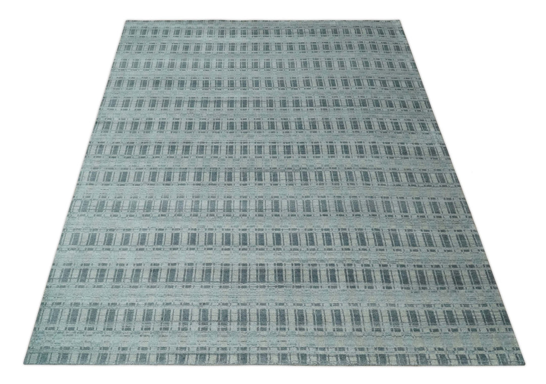 Hand Made 8x10 Modern Stripes Camel, Gray and Silver Scandinavian Blended Wool Flatwoven Area Rug | KE22 - The Rug Decor
