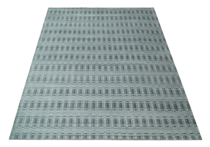 Hand Made 8x10 Modern Stripes Camel, Gray and Silver Scandinavian Blended Wool Flatwoven Area Rug | KE22 - The Rug Decor