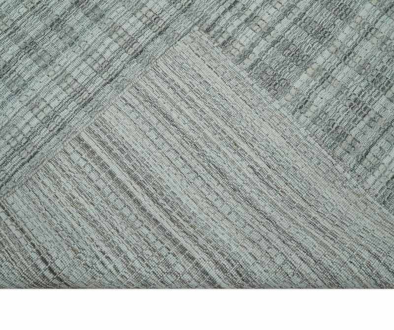Hand Made 8x10 Modern Stripes Charcoal, Gray and Beige Scandinavian Blended Wool Flatwoven Area Rug | KE9 - The Rug Decor