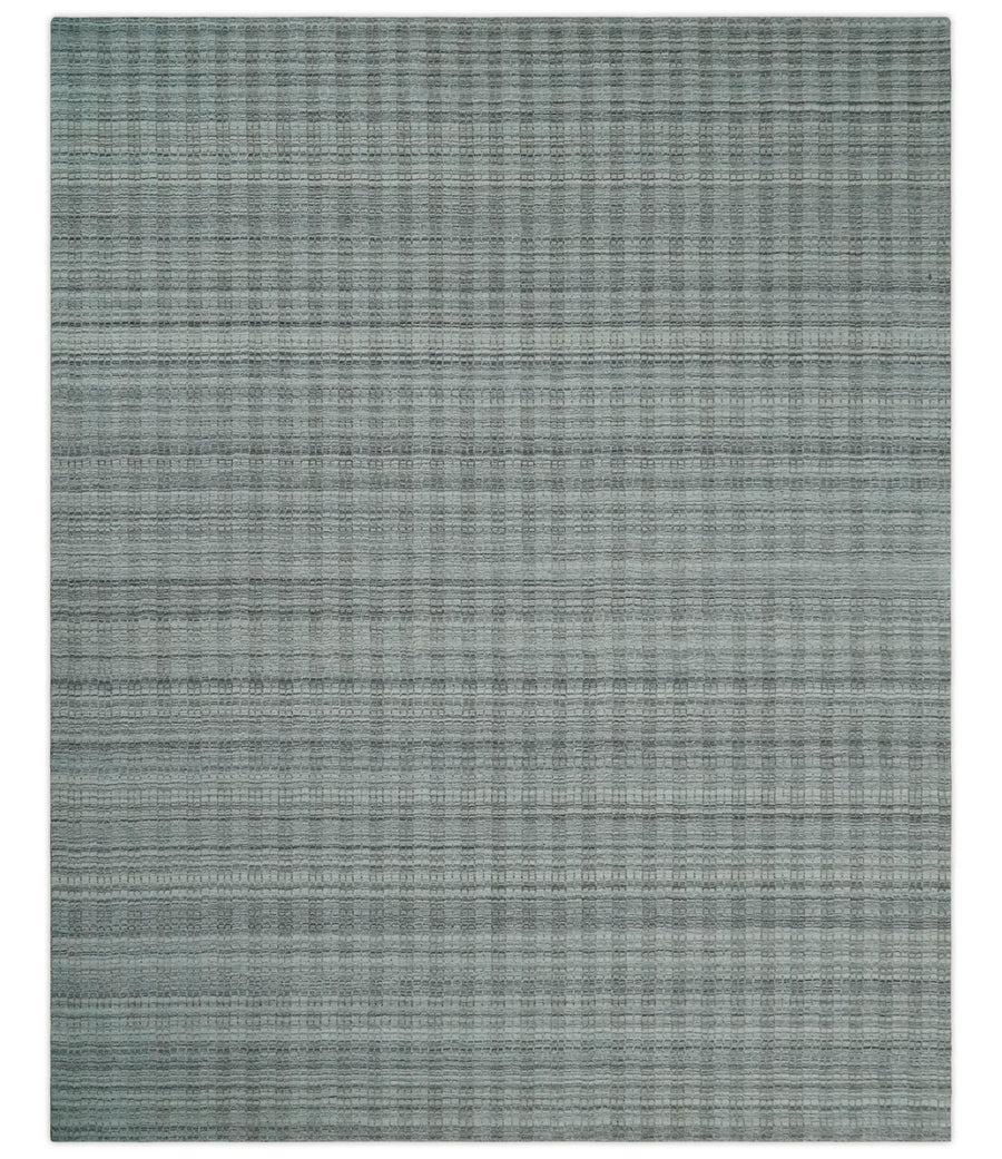 Hand Made 8x10 Modern Stripes Charcoal, Gray and Beige Scandinavian Blended Wool Flatwoven Area Rug | KE9 - The Rug Decor