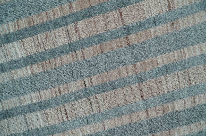 Hand Made 8x10 Modern Stripes Peach, Gray and Silver Scandinavian Blended Wool Flatwoven Area Rug | KE17 - The Rug Decor
