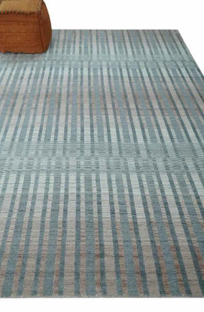 Hand Made 8x10 Modern Stripes Peach, Gray and Silver Scandinavian Blended Wool Flatwoven Area Rug | KE17 - The Rug Decor