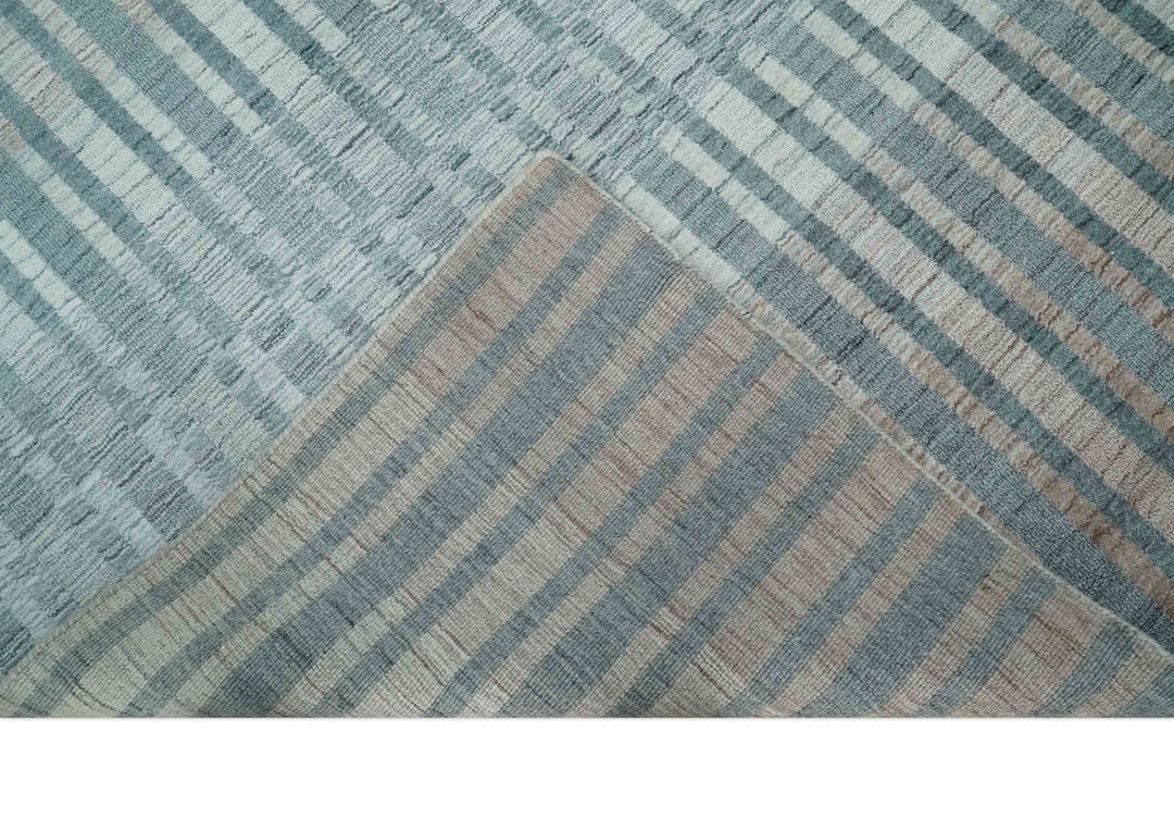 Hand Made 8x10 Modern Stripes Peach, Gray and Silver Scandinavian Blended Wool Flatwoven Area Rug | KE17 - The Rug Decor