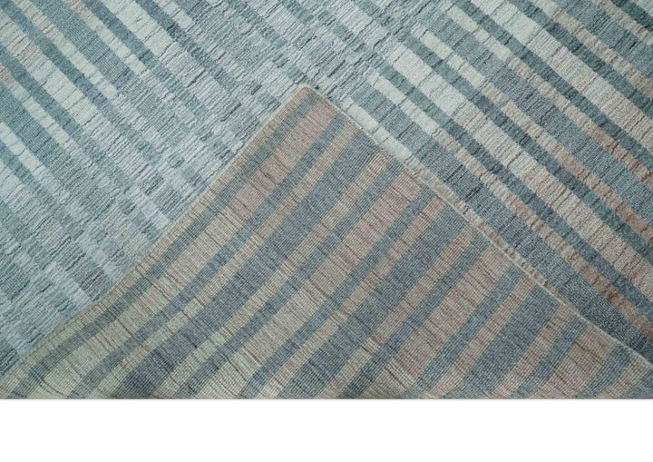 Hand Made 8x10 Modern Stripes Peach, Gray and Silver Scandinavian Blended Wool Flatwoven Area Rug | KE17 - The Rug Decor