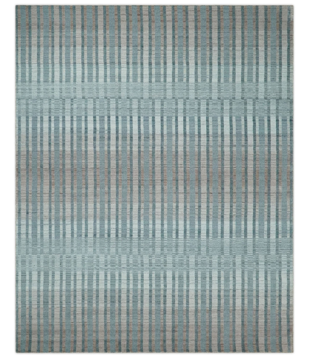Hand Made 8x10 Modern Stripes Peach, Gray and Silver Scandinavian Blended Wool Flatwoven Area Rug | KE17 - The Rug Decor