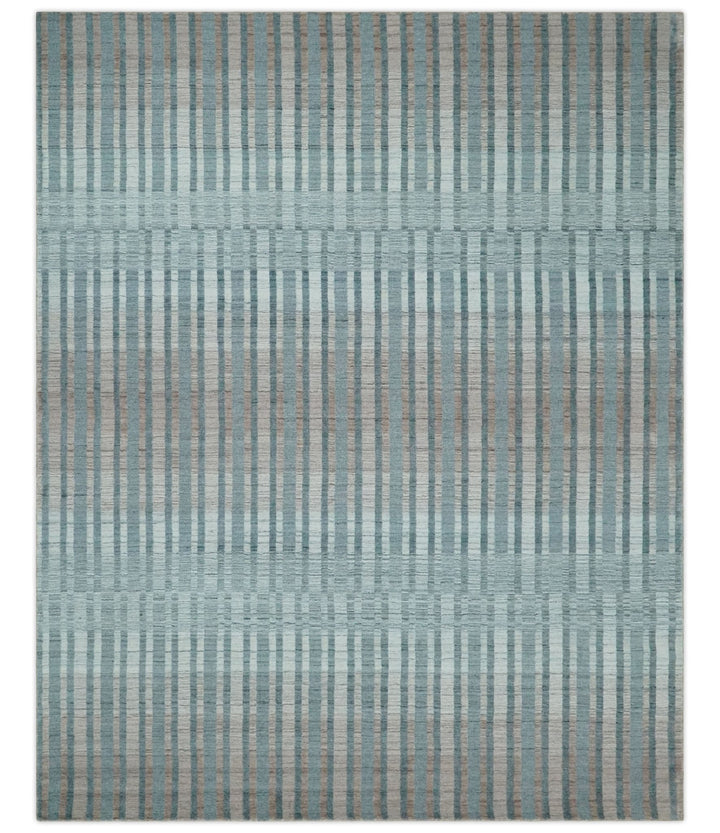 Hand Made 8x10 Modern Stripes Peach, Gray and Silver Scandinavian Blended Wool Flatwoven Area Rug | KE17 - The Rug Decor