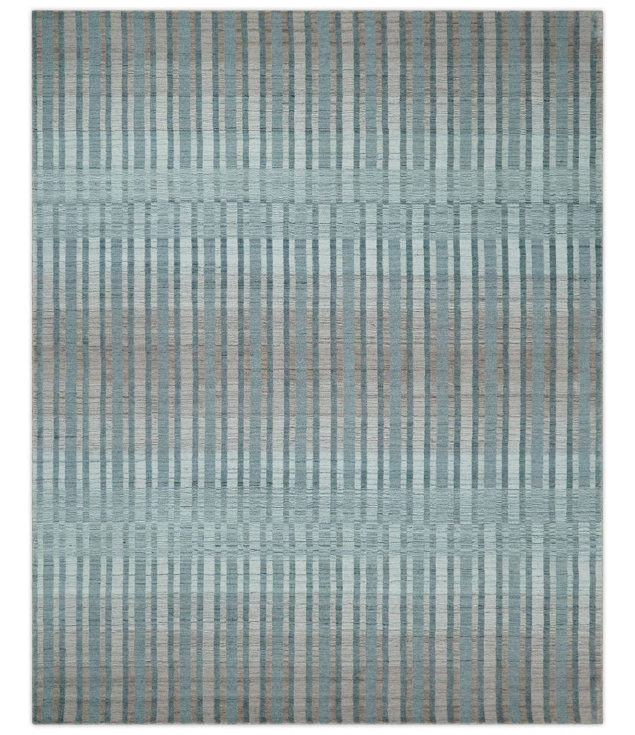 Hand Made 8x10 Modern Stripes Peach, Gray and Silver Scandinavian Blended Wool Flatwoven Area Rug | KE17 - The Rug Decor