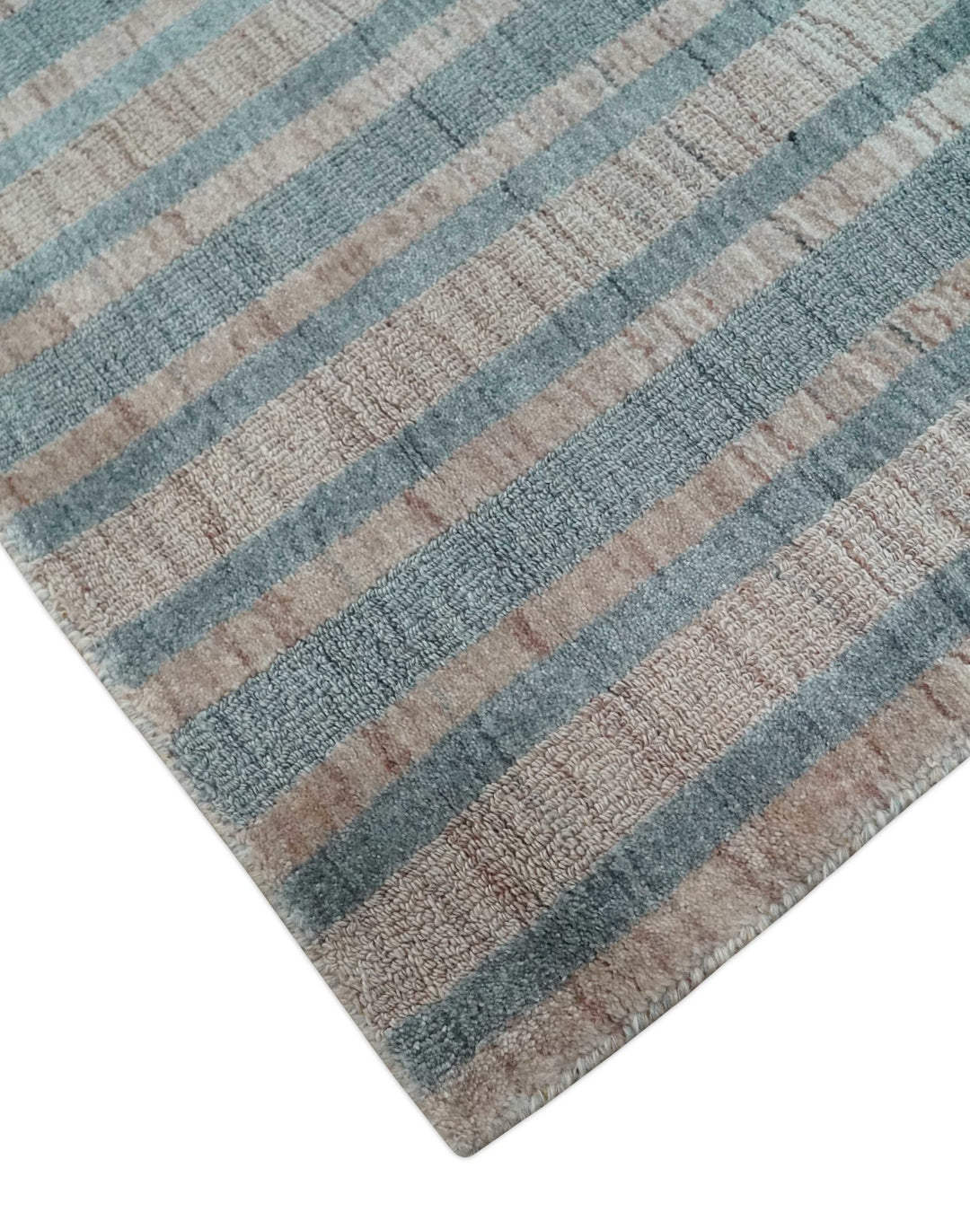 Hand Made 8x10 Modern Stripes Peach, Gray and Silver Scandinavian Blended Wool Flatwoven Area Rug | KE17 - The Rug Decor