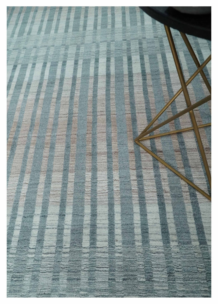 Hand Made 8x10 Modern Stripes Peach, Gray and Silver Scandinavian Blended Wool Flatwoven Area Rug | KE17 - The Rug Decor
