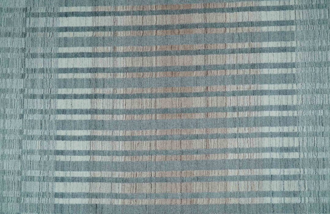 Hand Made 8x10 Modern Stripes Peach, Gray and Silver Scandinavian Blended Wool Flatwoven Area Rug | KE17 - The Rug Decor