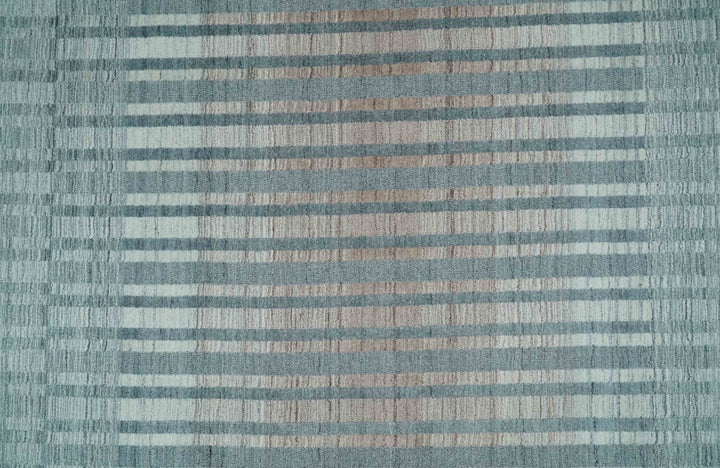 Hand Made 8x10 Modern Stripes Peach, Gray and Silver Scandinavian Blended Wool Flatwoven Area Rug | KE17 - The Rug Decor
