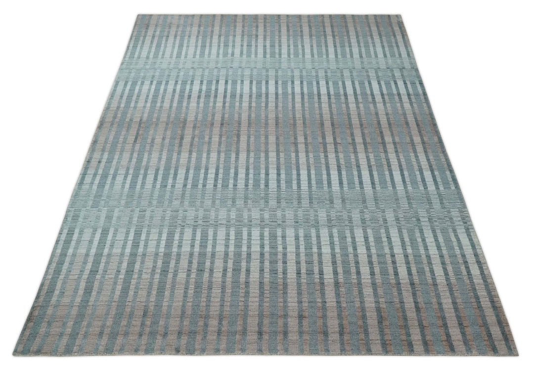 Hand Made 8x10 Modern Stripes Peach, Gray and Silver Scandinavian Blended Wool Flatwoven Area Rug | KE17 - The Rug Decor