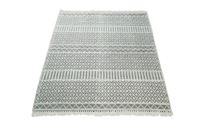 Hand Made Woolen Chunky and Soft White and Black Wool Area Rug | CAL2 - The Rug Decor