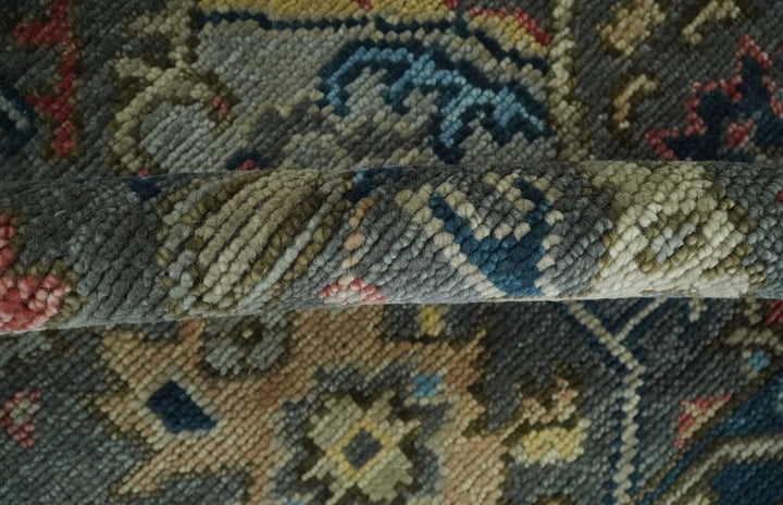 Hand Spun Wool Traditional Legacy Oushak Blue, Rust and Charcoal Area Rug - The Rug Decor