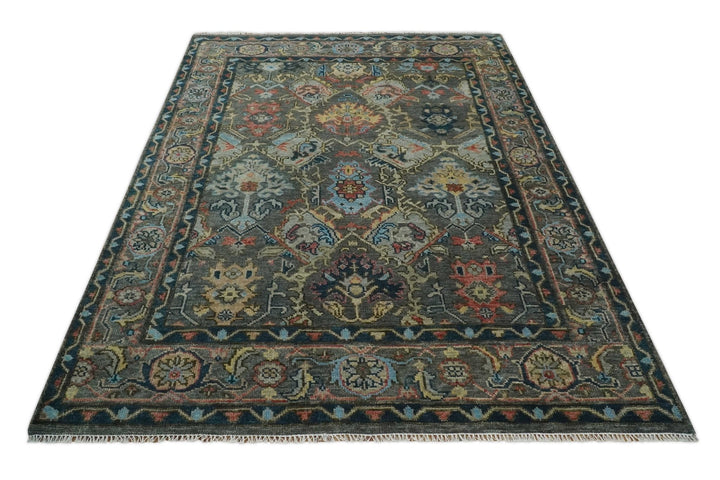 Hand Spun Wool Traditional Legacy Oushak Blue, Rust and Charcoal Area Rug - The Rug Decor