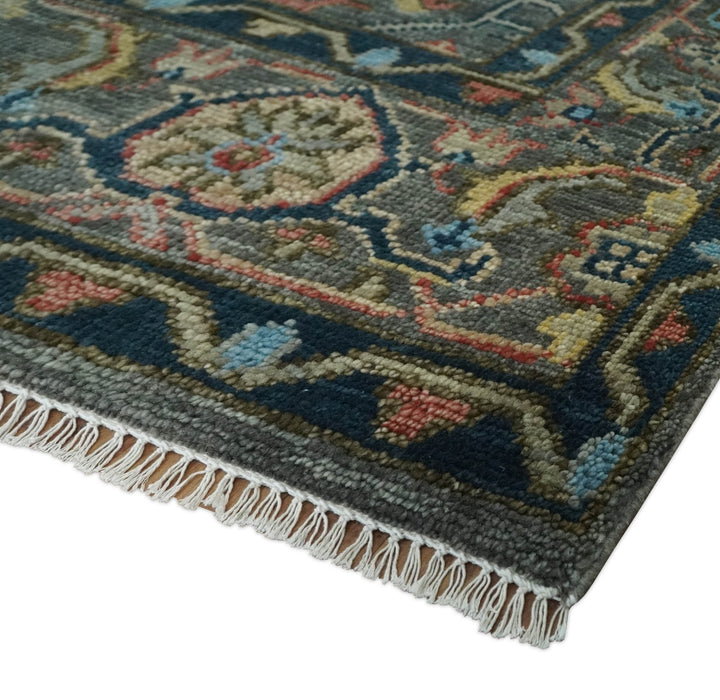 Hand Spun Wool Traditional Legacy Oushak Blue, Rust and Charcoal Area Rug - The Rug Decor
