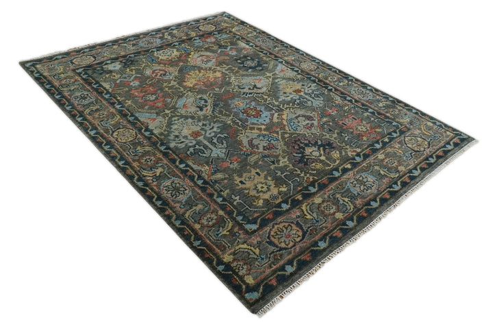 Hand Spun Wool Traditional Legacy Oushak Blue, Rust and Charcoal Area Rug - The Rug Decor