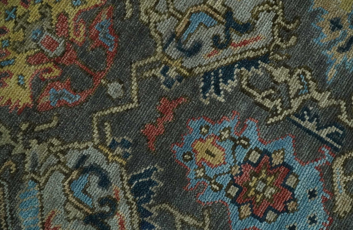 Hand Spun Wool Traditional Legacy Oushak Blue, Rust and Charcoal Area Rug - The Rug Decor