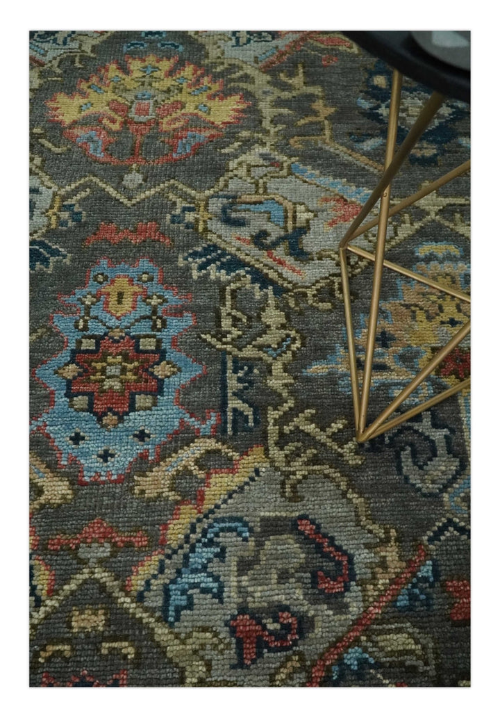 Hand Spun Wool Traditional Legacy Oushak Blue, Rust and Charcoal Area Rug - The Rug Decor