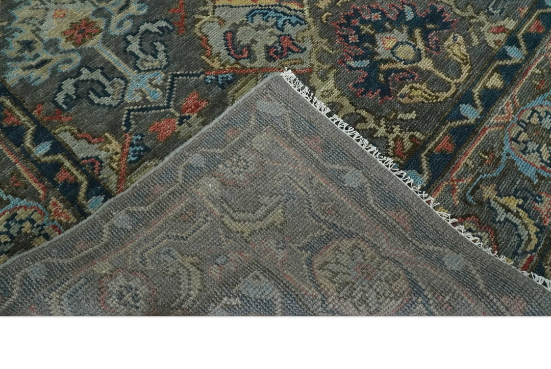 Hand Spun Wool Traditional Legacy Oushak Blue, Rust and Charcoal Area Rug - The Rug Decor
