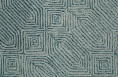 Hand Tufted 2x3, 2.6x8, 5x8, 6x9 and 8x10 Scandinavian Woolen Modern Ivory and Aqua Blue Area Rug | EVE003 - The Rug Decor