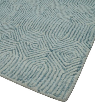 Hand Tufted 2x3, 2.6x8, 5x8, 6x9 and 8x10 Scandinavian Woolen Modern Ivory and Aqua Blue Area Rug | EVE003 - The Rug Decor