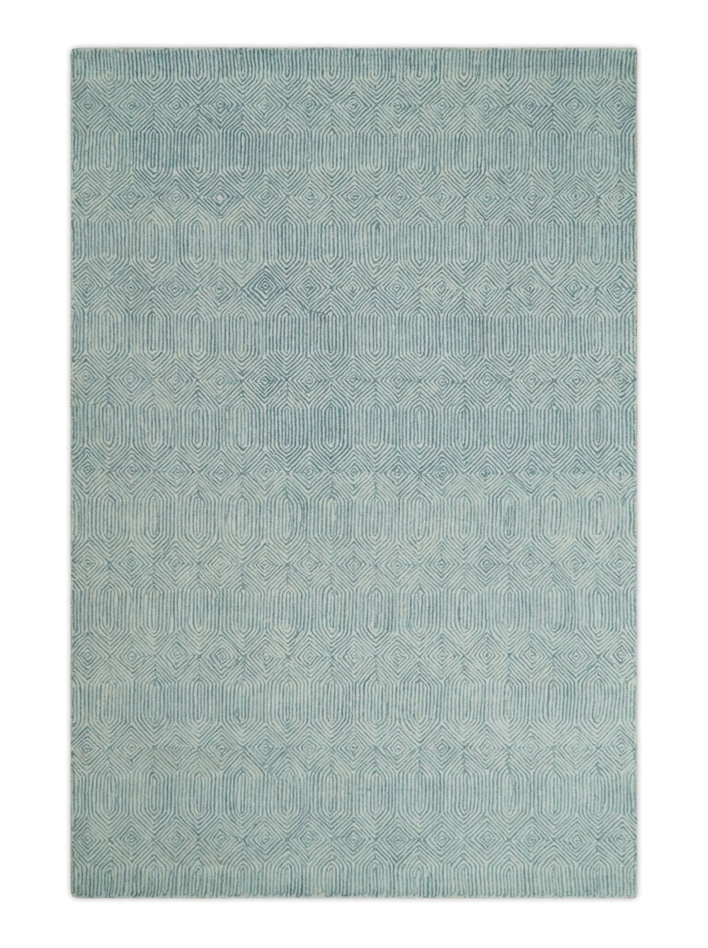 Hand Tufted 2x3, 2.6x8, 5x8, 6x9 and 8x10 Scandinavian Woolen Modern Ivory and Aqua Blue Area Rug | EVE003 - The Rug Decor