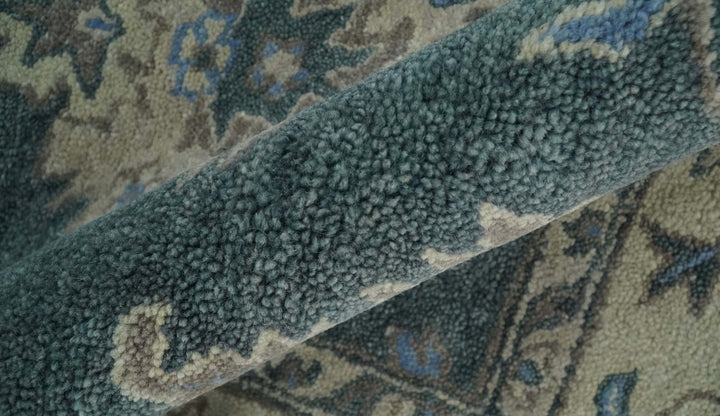 Hand Tufted 2x3, 3x5, 5x8, 6x9, 8x10 and 9x12 Vintage Persian Oushak Design Teal and Beige Antique Hand Tufted Wool Area Rug | TRD6443 - The Rug Decor