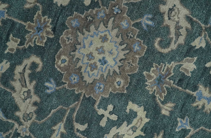 Hand Tufted 2x3, 3x5, 5x8, 6x9, 8x10 and 9x12 Vintage Persian Oushak Design Teal and Beige Antique Hand Tufted Wool Area Rug | TRD6443 - The Rug Decor