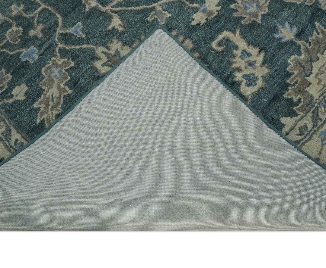 Hand Tufted 2x3, 3x5, 5x8, 6x9, 8x10 and 9x12 Vintage Persian Oushak Design Teal and Beige Antique Hand Tufted Wool Area Rug | TRD6443 - The Rug Decor