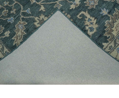 Hand Tufted 2x3, 3x5, 5x8, 6x9, 8x10 and 9x12 Vintage Persian Oushak Design Teal and Beige Antique Hand Tufted Wool Area Rug | TRD6443 - The Rug Decor