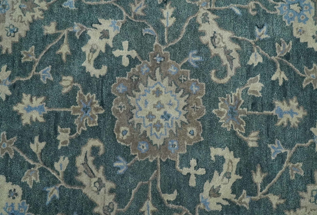 Hand Tufted 2x3, 3x5, 5x8, 6x9, 8x10 and 9x12 Vintage Persian Oushak Design Teal and Beige Antique Hand Tufted Wool Area Rug | TRD6443 - The Rug Decor