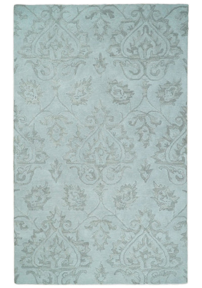 Hand Tufted 5x8 and 8x11 Aqua Blue and Beige Traditional Wool Area Rug | TRD6381 - The Rug Decor