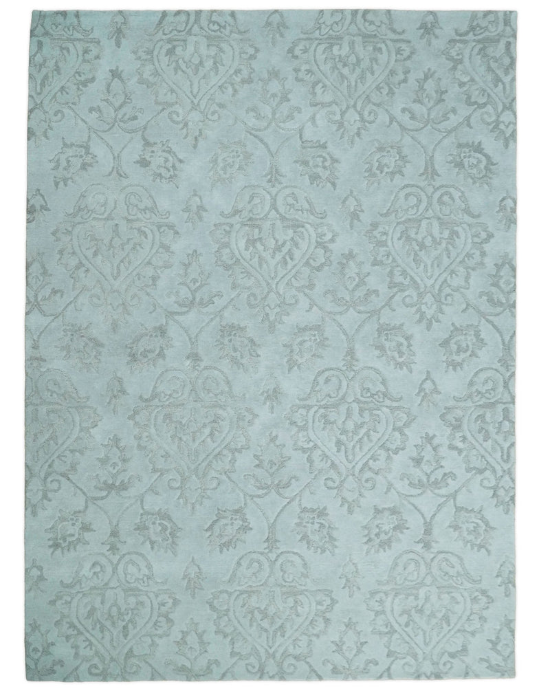 Hand Tufted 5x8 and 8x11 Aqua Blue and Beige Traditional Wool Area Rug | TRD6381 - The Rug Decor