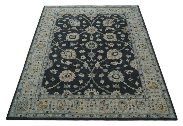 Hand Tufted Black and Silver 8x10 Modern Oushak Rug, Kids, Living Room and Bedroom Rug | TRD6501810S - The Rug Decor