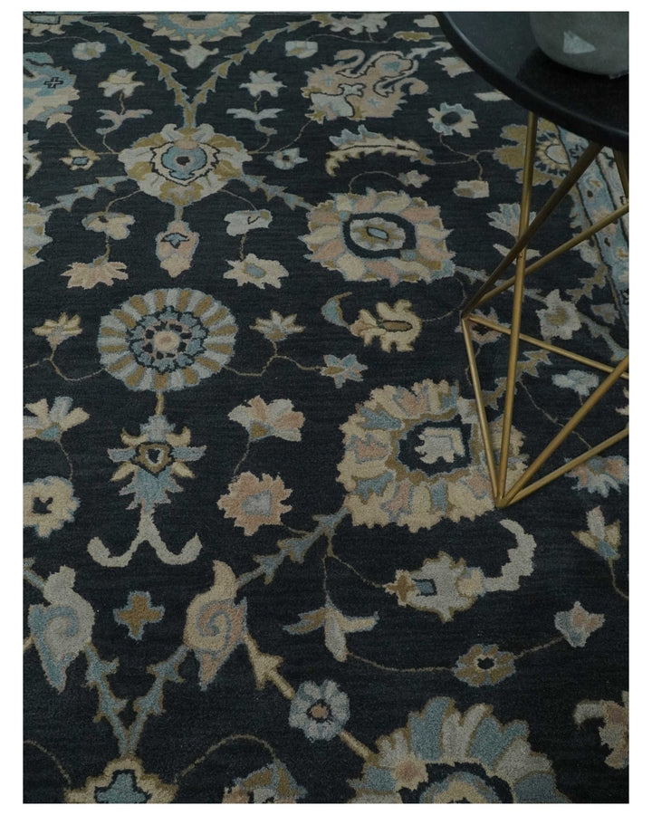 Hand Tufted Black and Silver 8x10 Modern Oushak Rug, Kids, Living Room and Bedroom Rug | TRD6501810S - The Rug Decor