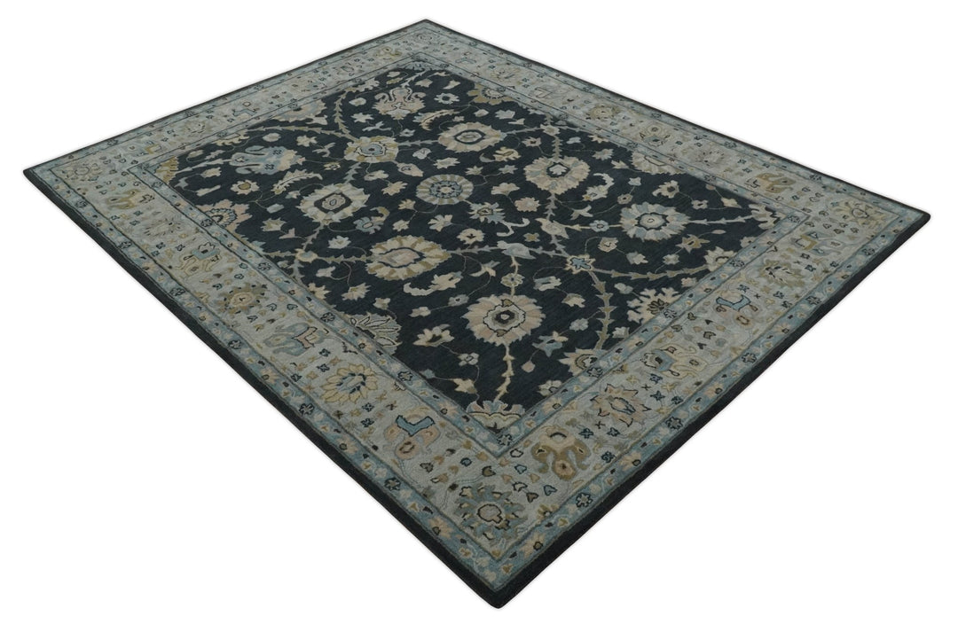 Hand Tufted Black and Silver 8x10 Modern Oushak Rug, Kids, Living Room and Bedroom Rug | TRD6501810S - The Rug Decor