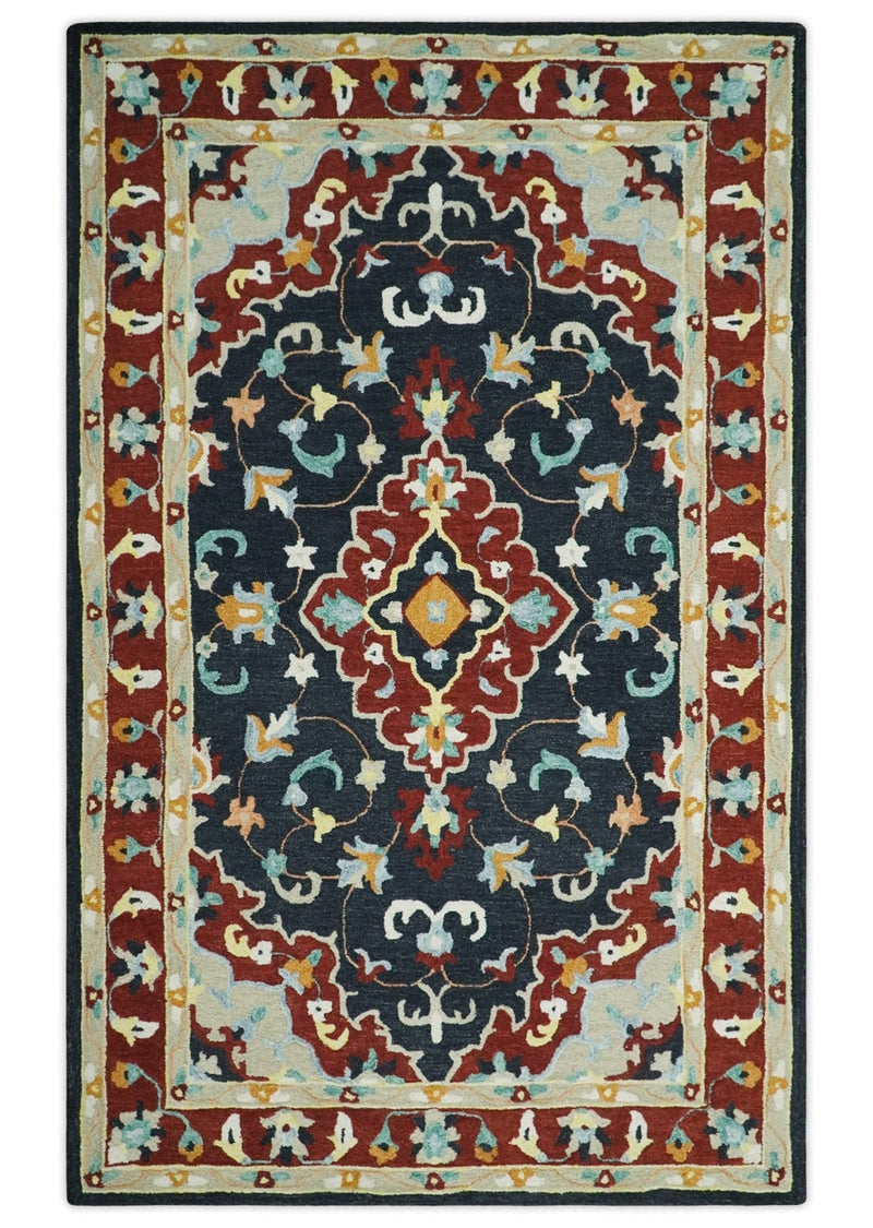 Hand Tufted Black, Rust and Beige Persian Style Antique Oriental Wool Area Rug - The Rug Decor