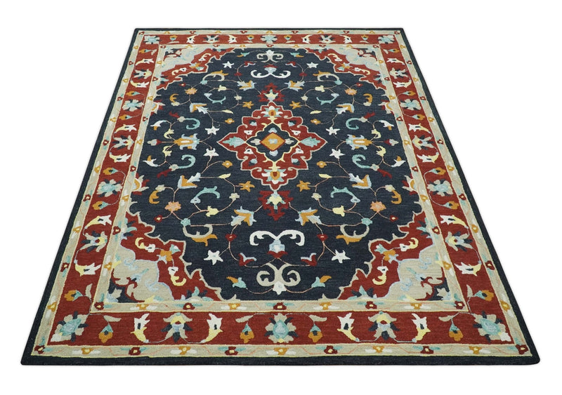 Hand Tufted Black, Rust and Beige Persian Style Antique Oriental Wool Area Rug | TRDMA164 - The Rug Decor