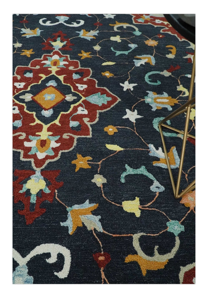 Hand Tufted Black, Rust and Beige Persian Style Antique Oriental Wool Area Rug | TRDMA164 - The Rug Decor