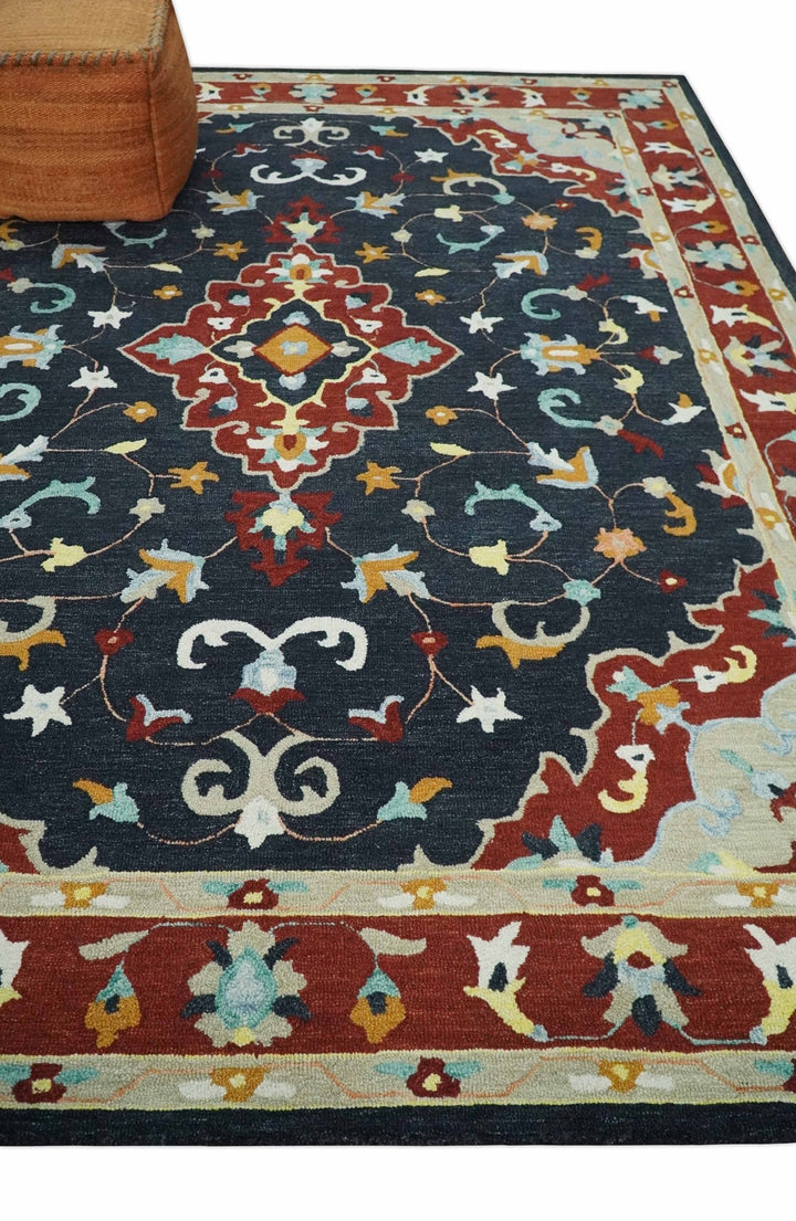 Hand Tufted Black, Rust and Beige Persian Style Antique Oriental Wool Area Rug | TRDMA164 - The Rug Decor