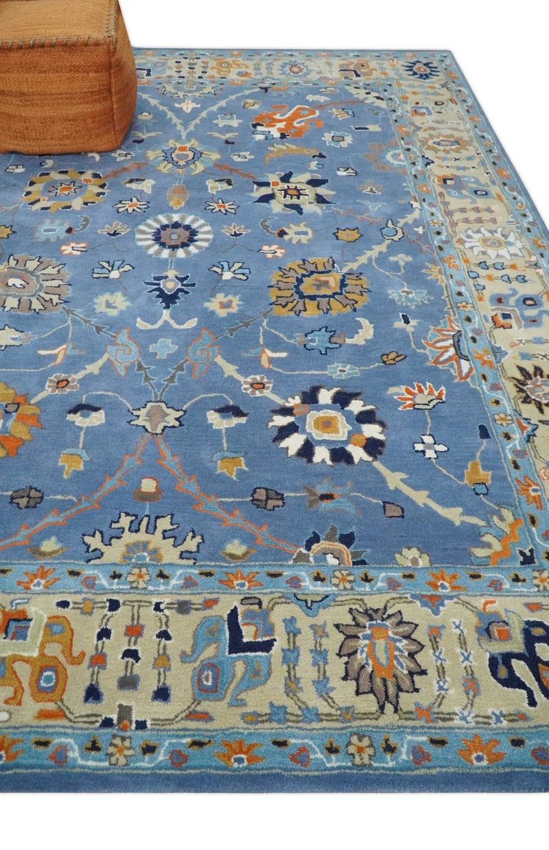 Hand Tufted Blue and Beige Modern Colorful Oushak Rug, Kids, Living Room and Bedroom Rug | TRD6478 - The Rug Decor