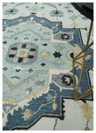 Hand Tufted Blue, Camel and Ivory Persian Style Antique Oriental Wool Area Rug | TRDMA162 - The Rug Decor