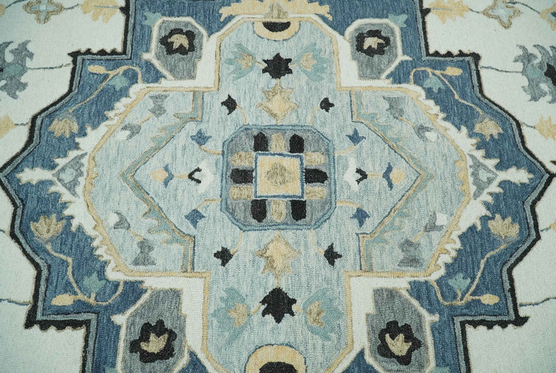 Hand Tufted Blue, Camel and Ivory Persian Style Antique Oriental Wool Area Rug | TRDMA162 - The Rug Decor