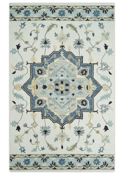 Hand Tufted Blue, Camel and Ivory Persian Style Antique Oriental Wool Area Rug | TRDMA162 - The Rug Decor