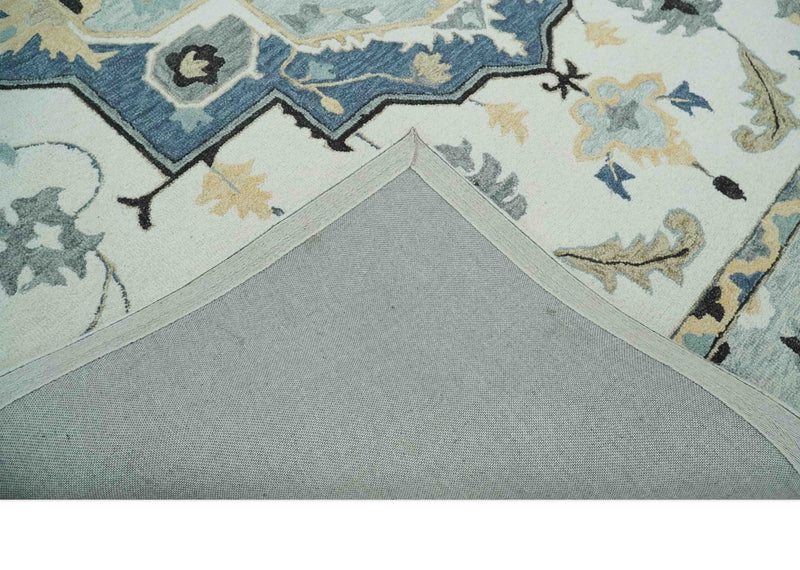 Hand Tufted Blue, Camel and Ivory Persian Style Antique Oriental Wool Area Rug | TRDMA162 - The Rug Decor